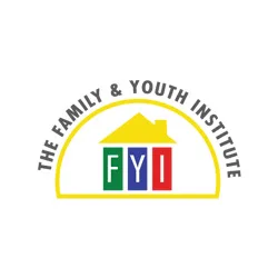 Logo for The Family & Youth Institute, featuring a yellow house above the letters FYI in blue, green, and red blocks, with the organization name curved around the top.