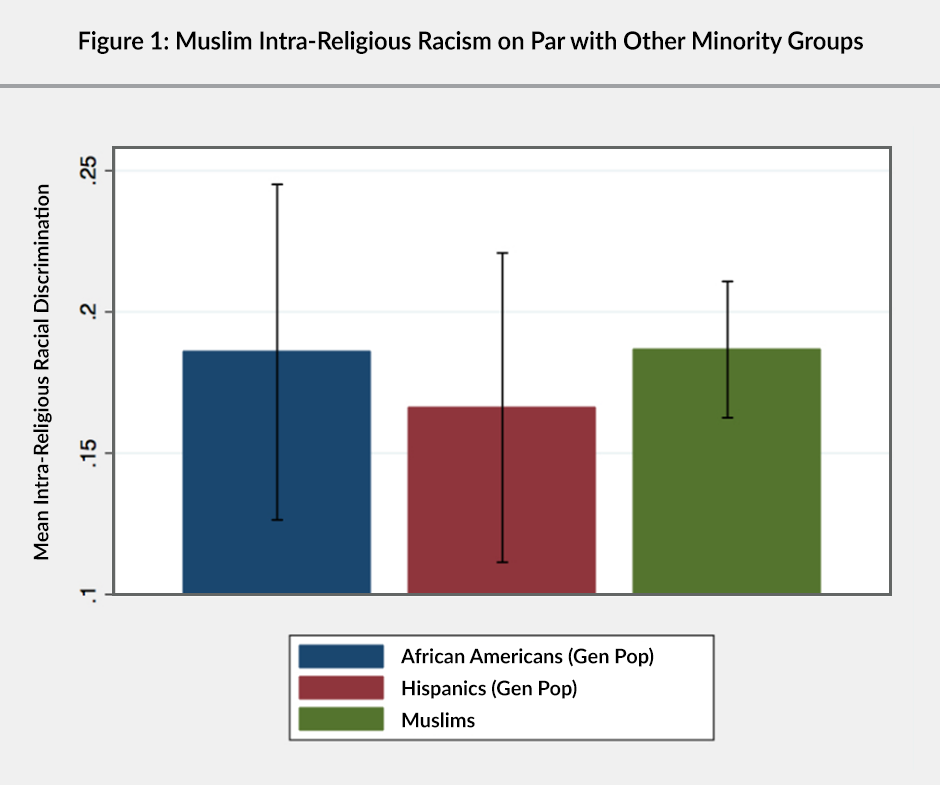 Figure 1: A bar graph showing that Muslim intra-religious racism is on par with other minority groups