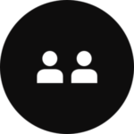 Two people in a black, circular icon