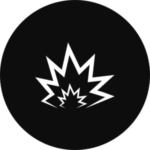 A blast radius in a black, circular icon