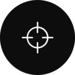 A gun target in a black, circular icon