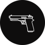 A handgun in a black, circular icon