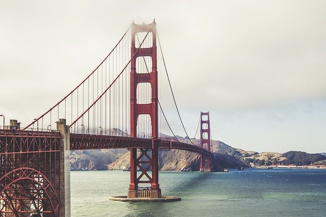 The Golden Gate Bridge covered in fog