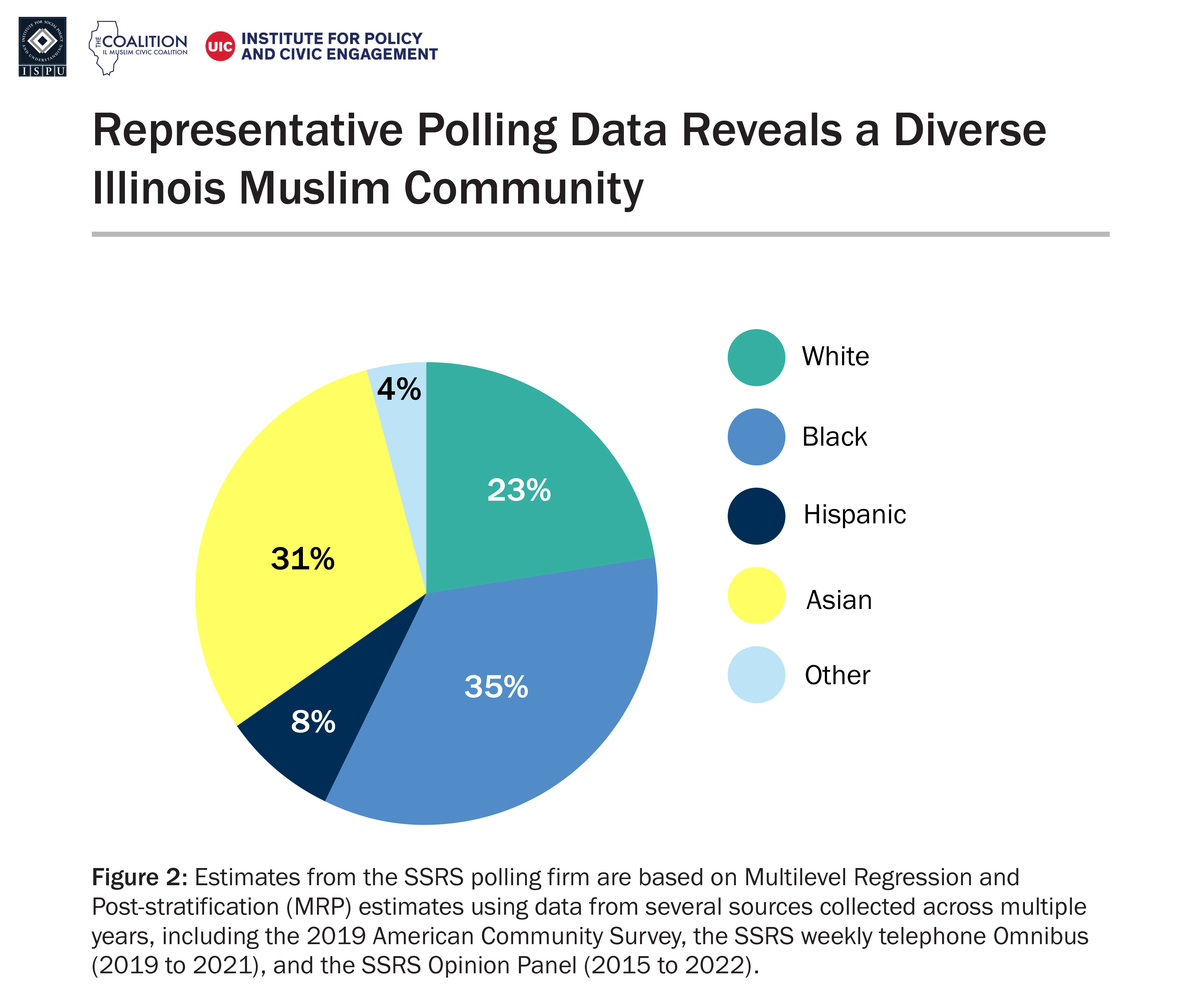 A pie chart showing the racial/ethnic diversity of the Illinois Muslim community based on representative polling data