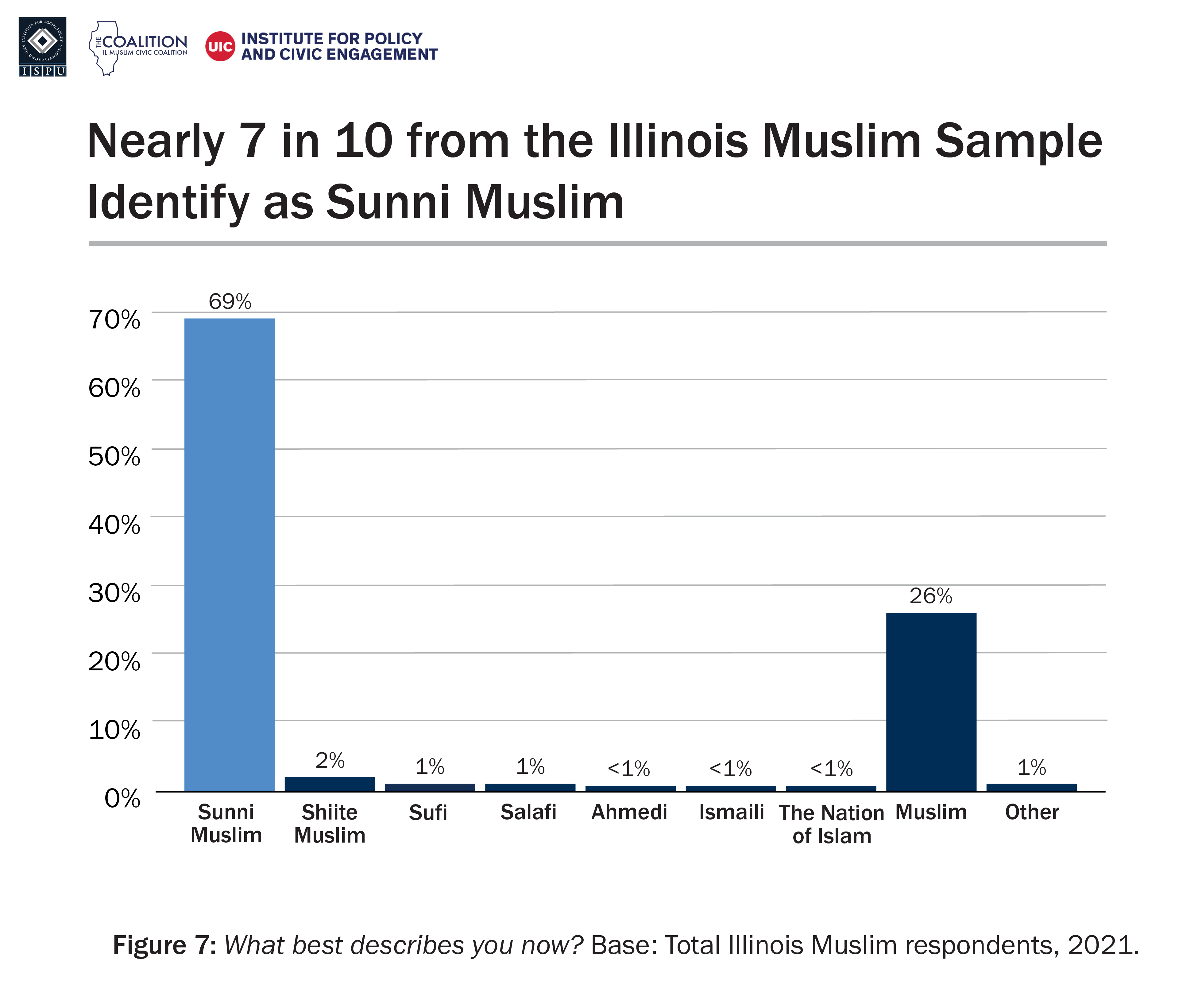 A bar graph showing how the Illinois Muslim sample identifies in terms of religious/sect identity