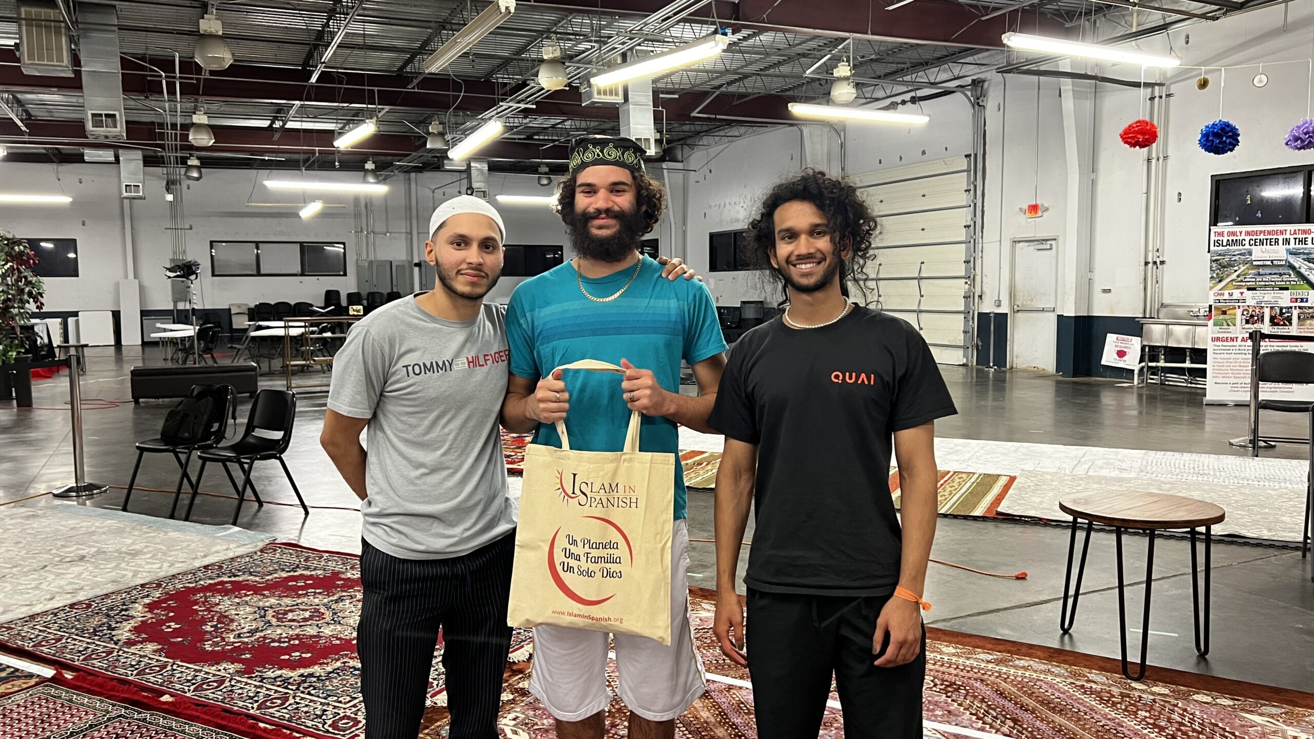 Kaden (middle) after accepting Islam at the IslamInSpanish Centro Islamico in Houston, TX.